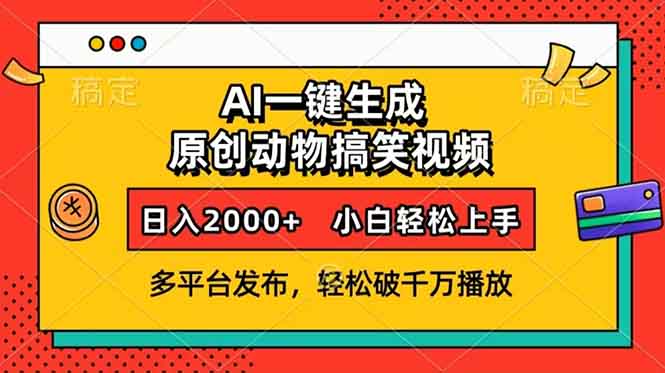 AI一键生成动物搞笑视频，多平台发布，轻松破千万播放，日入2000+，小…-九源吧