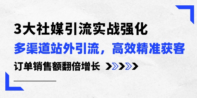 3大社媒引流实操强化，多渠道站外引流/高效精准获客/订单销售额翻倍增长-九源吧