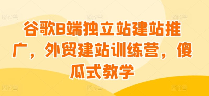 谷歌B端独立站建站推广，外贸建站训练营，傻瓜式教学-九源吧