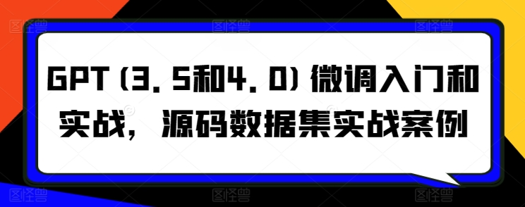 GPT(3.5和4.0)微调入门和实战，源码数据集实战案例-九源吧