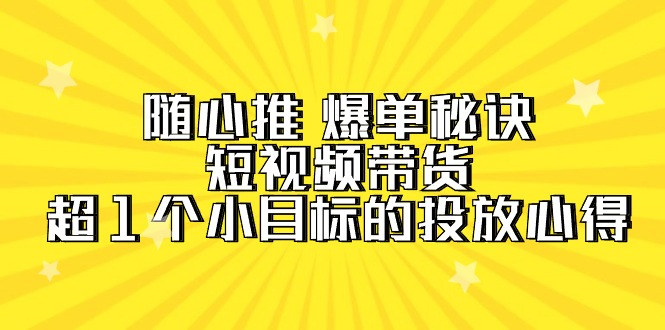 随心推 爆单秘诀，短视频带货-超1个小目标的投放心得（7节视频课）-九源吧