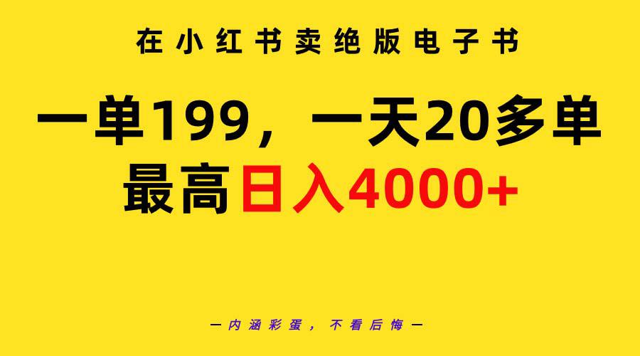 在小红书卖绝版电子书，一单199 一天最多搞20多单，最高日入4000+教程+资料-九源吧
