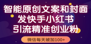 智能原创封面和创业文案，快手小红书引流精准创业粉，微信每天被加100+-九源吧