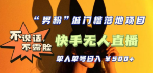 【全新升级】0基础单人单号单晚500+，不说话 不露脸 4月最新快手无人直播-九源吧