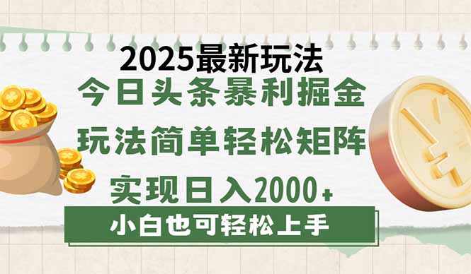 今日头条2025最新玩法，思路简单，复制粘贴，轻松实现矩阵日入2000+-九源吧