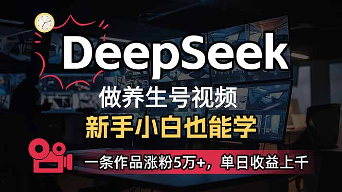 小白用DeepSeek做养生号，一条作品涨粉5万+，单日收益上千-九源吧