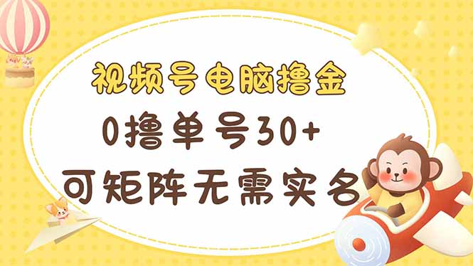 视频号电脑撸金 0撸单号30+ 可矩阵 无需实名多号多得-九源吧