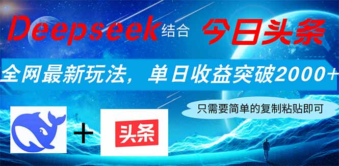 Deepseek结合今日头条，全网最新玩法，单日收益突破2000+，小白轻松上手-九源吧
