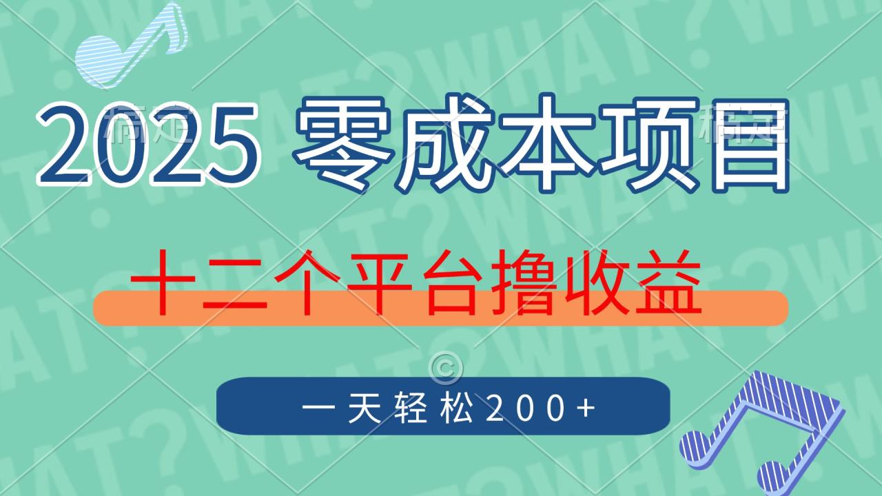 2025年零成本项目，十二个平台撸收益，单号一天轻松200+-九源吧