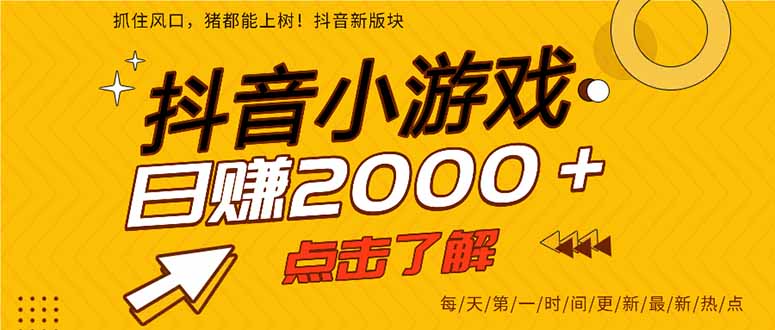 抖音小游戏，最新风口项目，亲测单游戏2000+感兴趣点击了解。-九源吧