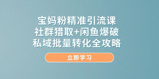宝妈粉精准引流课，社群猎取+闲鱼爆破，私域批量转化全攻略-九源吧网赚