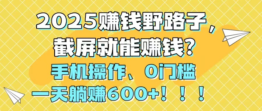 2025赚钱野路子，截屏就能赚钱？手机操作0门槛，一天躺赚600+！！！-九源吧网赚