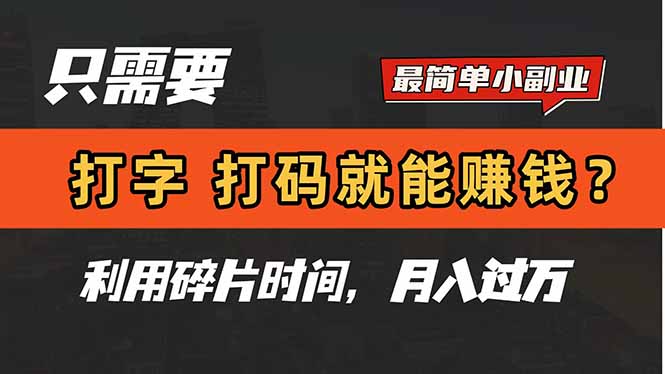 只需要打字，打码，就能赚钱？简单的赚钱小副业，利用碎片时间，月入过万-九源吧网赚