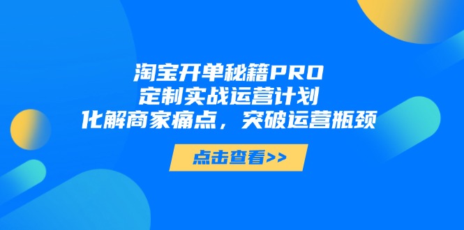 淘宝开单秘籍PRO，定制实战运营计划，化解商家痛点，突破运营瓶颈-九源吧网赚