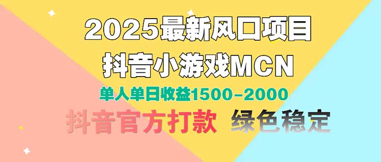2025最新风口项目 抖音小游戏MCN 单人单日收益1500-2000+-九源吧网赚
