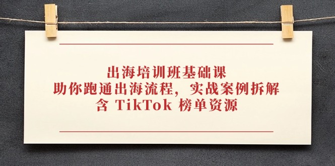 出海培训班基础课，助你跑通出海流程，实战案例拆解，含 TikTok 榜单资源-九源吧网赚