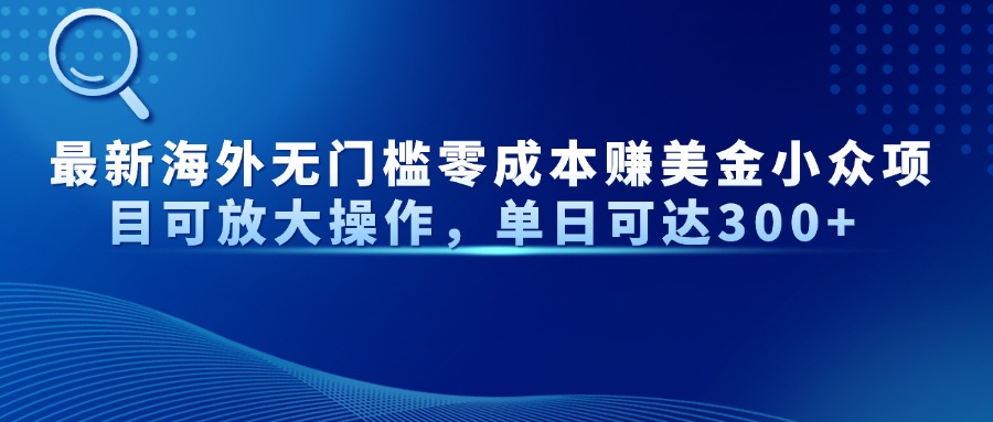最新海外无门槛零成本赚美金小众项目可放大操作，单日可达300+-九源吧网赚