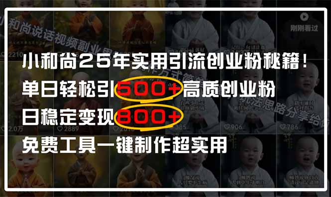 小和尚2025年实用引流秘籍！单日轻松引500+高质量创业粉，日变现800+，…-九源吧网赚