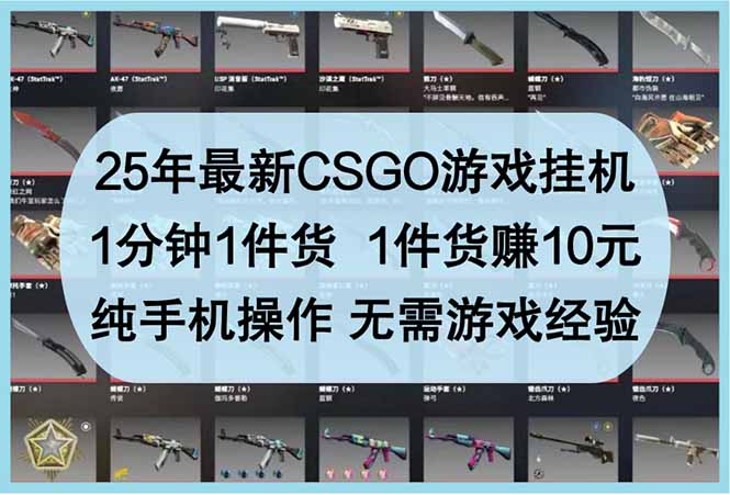 25年最新CSGO游戏挂机，1分钟1件货，1件货赚10元 纯手机操作 无需游戏经验-九源吧网赚