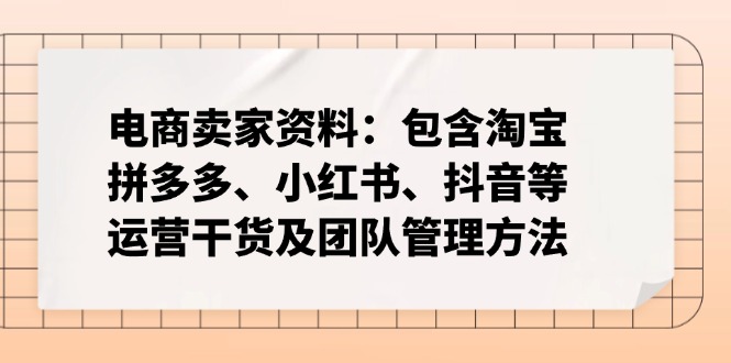 电商卖家资料：包含淘宝、拼多多、小红书、抖音等运营干货及团队管理方法-九源吧网赚
