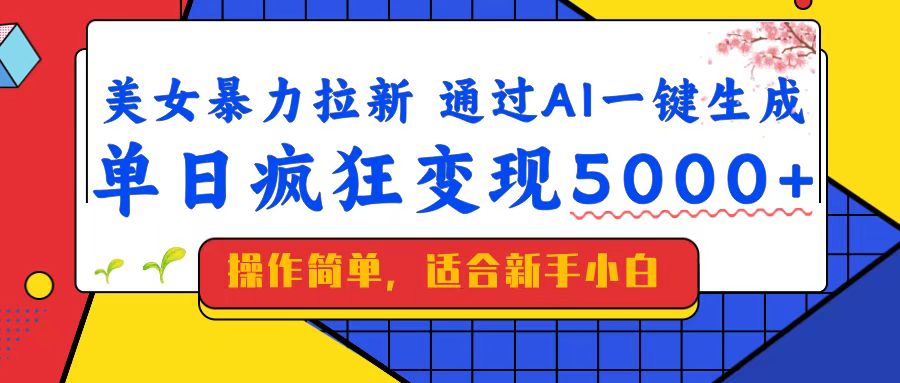 美女暴力拉新，通过AI一键生成，单日疯狂变现5000+，纯小白一学就会！-九源吧网赚