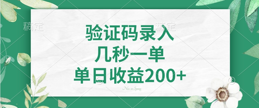 验证码录入，几秒一单，单日收益200+-九源吧网赚