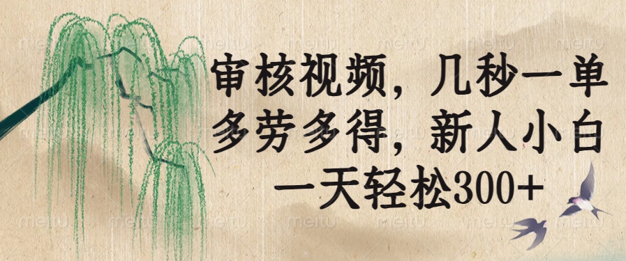 审核视频，几秒一单，多劳多得，新人小白一天轻松300+-九源吧网赚