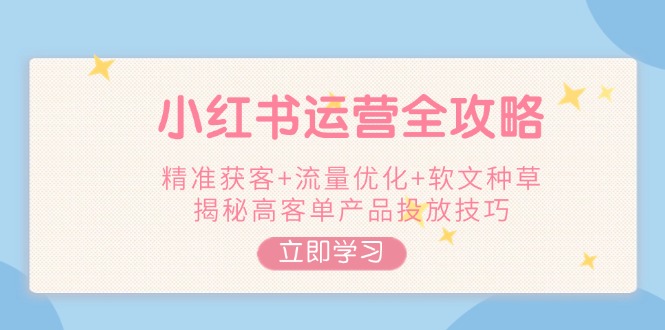 红书运营全攻略，精准获客+流量优化+软文种草，揭秘高客单产品投放技巧-九源吧网赚学院