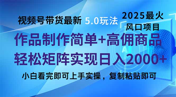 视频号带货最新5.0玩法，作品制作简单，当天起号，复制粘贴，轻松矩阵…-九源吧网赚