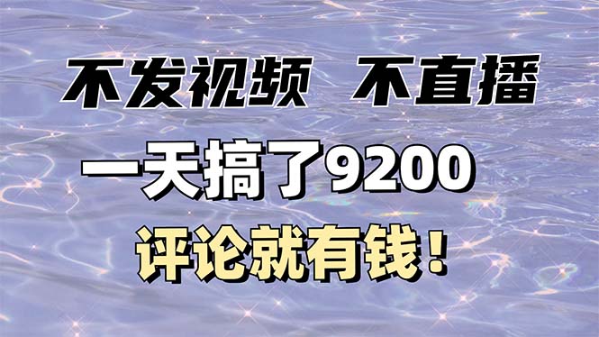 不发作品不直播，评论就有钱，一条最高10块，一天搞了9200-九源吧网赚