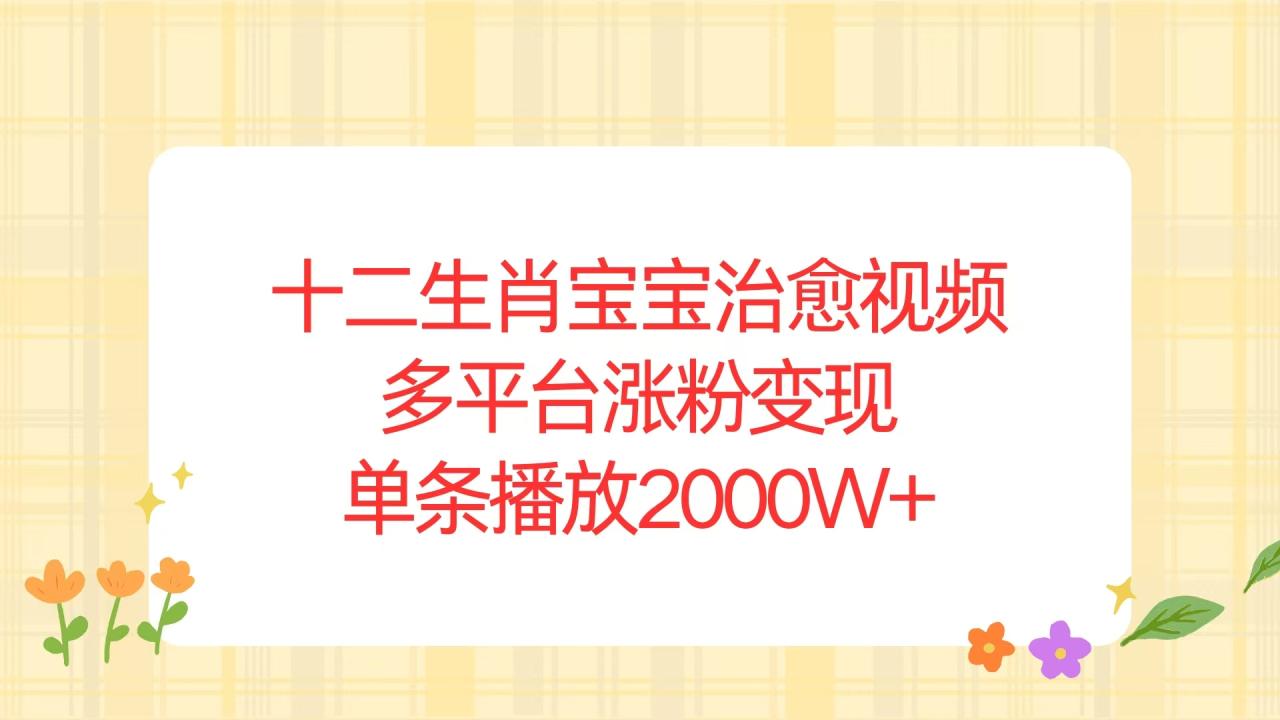 十二生肖宝宝治愈视频，多平台涨粉变现，单条播放2000W+-九源吧网赚学院