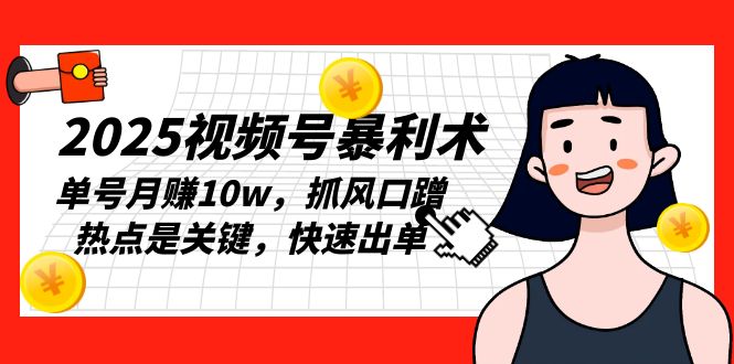 2025视频号暴利术，单号月赚10w，抓风口蹭热点是关键，快速出单-九源吧网赚学院