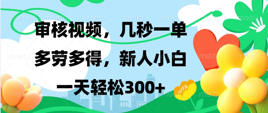 视频审核，新手可做，多劳多得，新人小白一天轻松300+-九源吧资源站