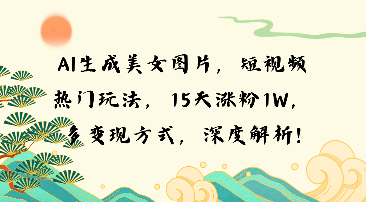 AI生成美女图片，短视频热门玩法，15天涨粉1W，多变现方式，深度解析!-九源吧网赚