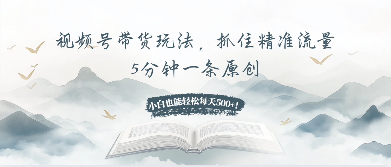 视频号带货玩法，抓住精准流量，5分钟一条原创，小白也能轻松每天500+！-九源吧网赚