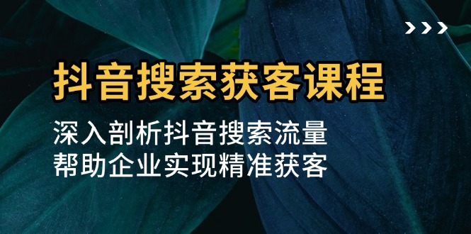 抖音搜索获客课程：深入剖析抖音搜索流量，帮助企业实现精准获客-九源吧网赚学院