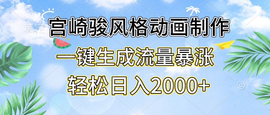 宫崎骏风格动画制作，一键生成流量暴涨，轻松日入2000+-九源吧网赚学院