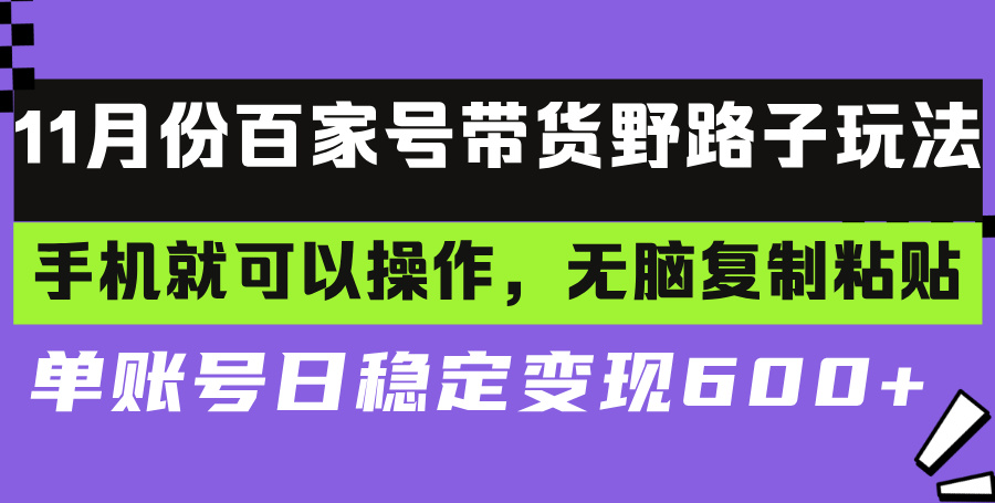 百家号带货野路子玩法 手机就可以操作，无脑复制粘贴 单账号日稳定变现…-九源吧网赚