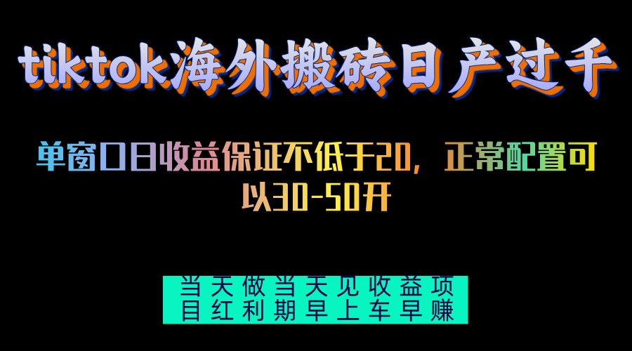 tiktok海外搬砖项目单机日产过千当天做当天见收益-九源吧网赚