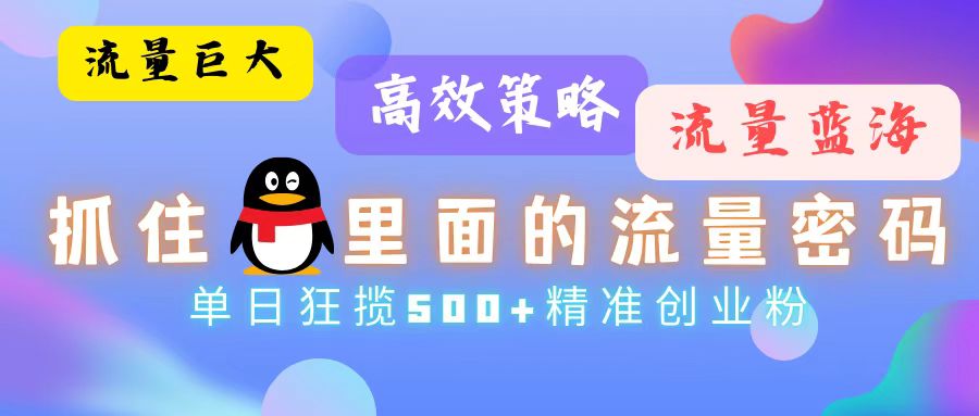 流量蓝海，抓住QQ里面的流量密码！高效策略，单日狂揽500+精准创业粉-九源吧网赚
