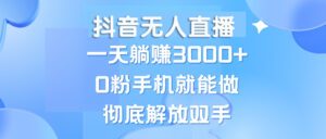 抖音无人直播，一天躺赚3000+，0粉手机就能做，新手小白均可操作-九源吧网赚