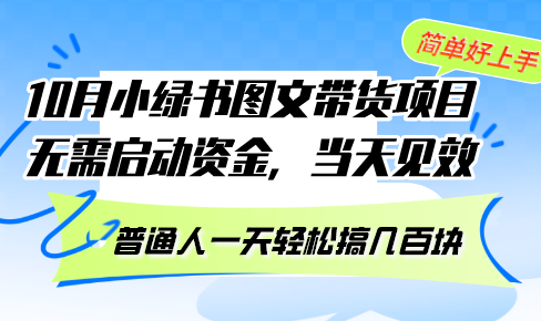 10月份小绿书图文带货项目 无需启动资金 当天见效 普通人一天轻松搞几百块-九源吧资源站