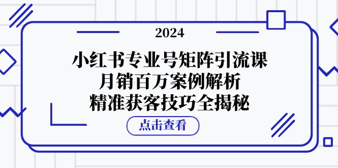 小红书专业号矩阵引流课，月销百万案例解析，精准获客技巧全揭秘-九源吧网赚学院