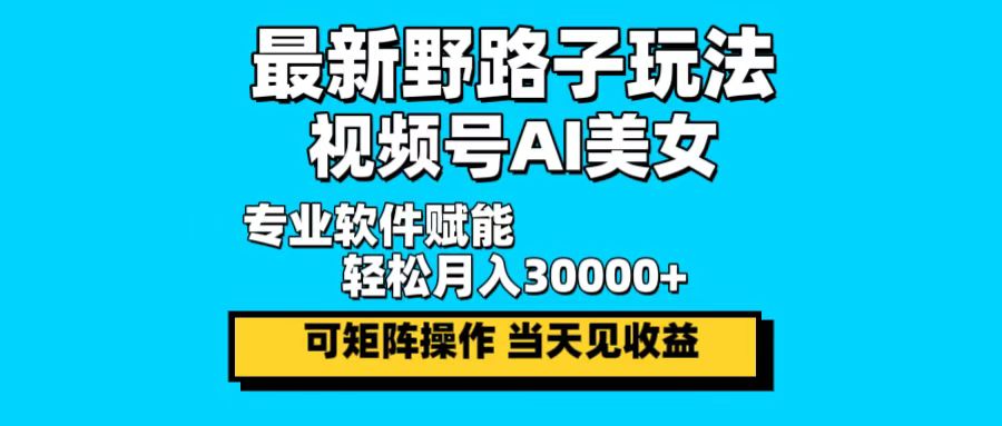 最新野路子玩法，视频号AI美女，当天见收益，轻松月入30000＋-九源吧网赚