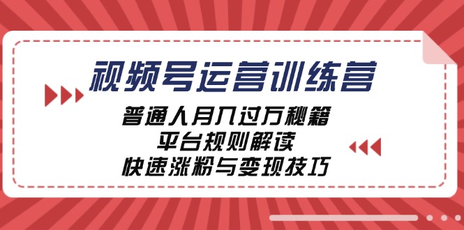 视频号运营训练营：普通人月入过万秘籍，平台规则解读，快速涨粉与变现…-九源吧网赚