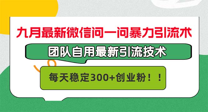 九月最新微信问一问暴力引流术，团队自用引流术，每天稳定300+创…-九源吧网赚