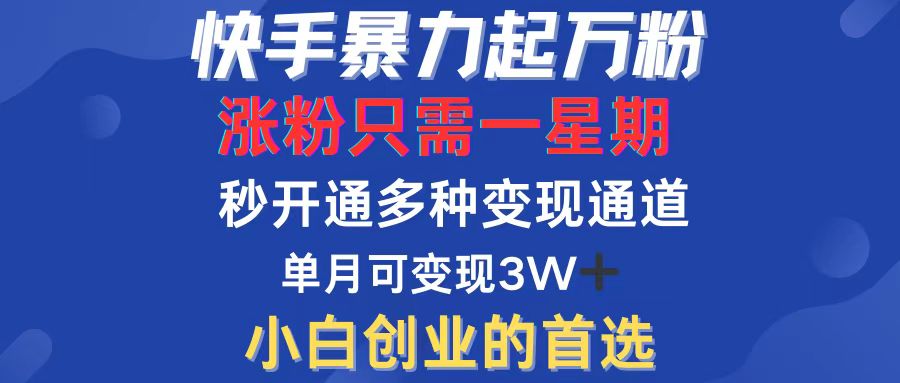 快手暴力起万粉，涨粉只需一星期，多种变现模式，直接秒开万合，小白创…-九源吧网赚
