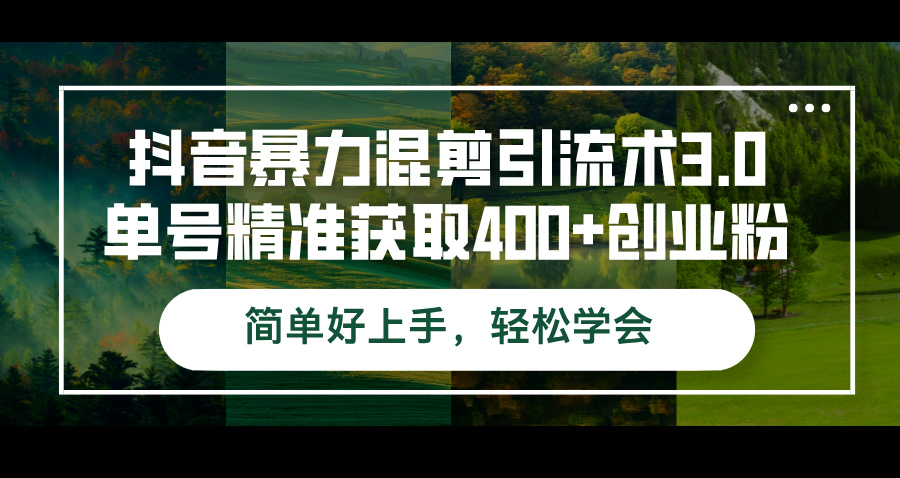 抖音暴力混剪引流术3.0单号精准获取400+创业粉简单好上手，轻松学会-九源吧网赚