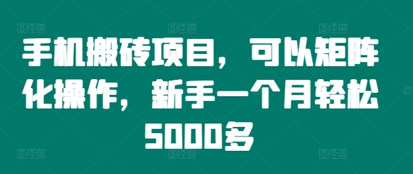 手机搬砖项目，可以矩阵化操作，新手一个月轻松5000多-九源吧网赚