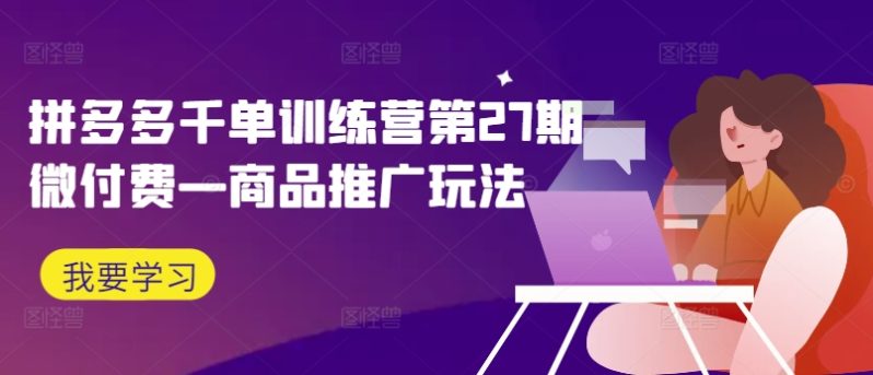 拼多多千单训练营第27期微付费—商品推广玩法-九源吧网赚学院